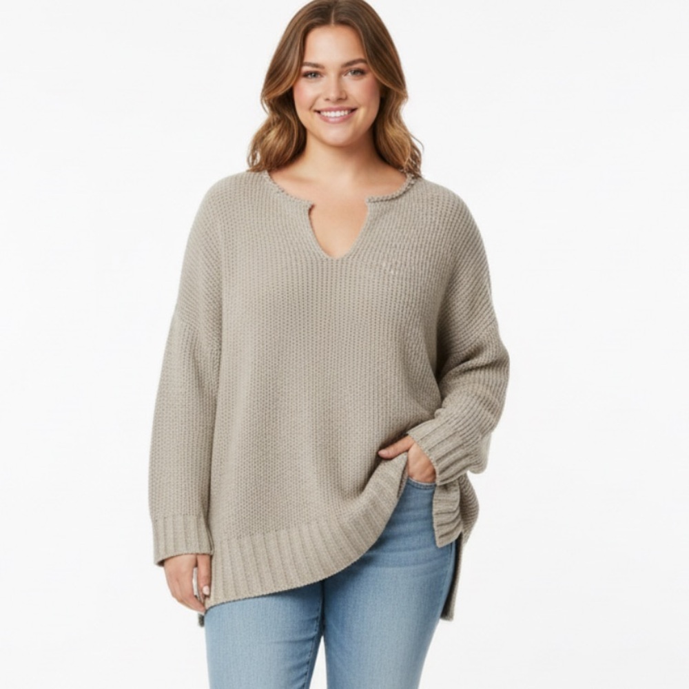 Aerie Neutral Cream Oversized Chanellie Slouchy Pullover Knit Sweater Large‎